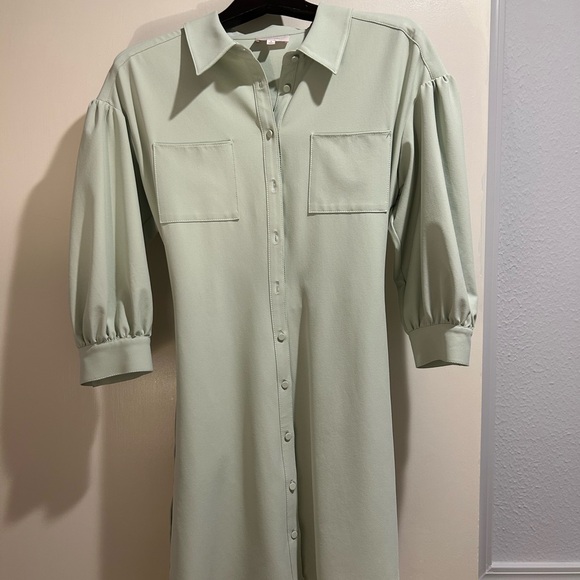 CINQ À SEPT Stacey Gathered Stretch-Crepe Shirt Dress Size 8 Pastel Green - Picture 5 of 8